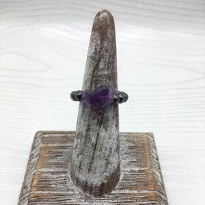HANDCRAFTED Hematite & Amethyst Chip Stretch Bead Ring